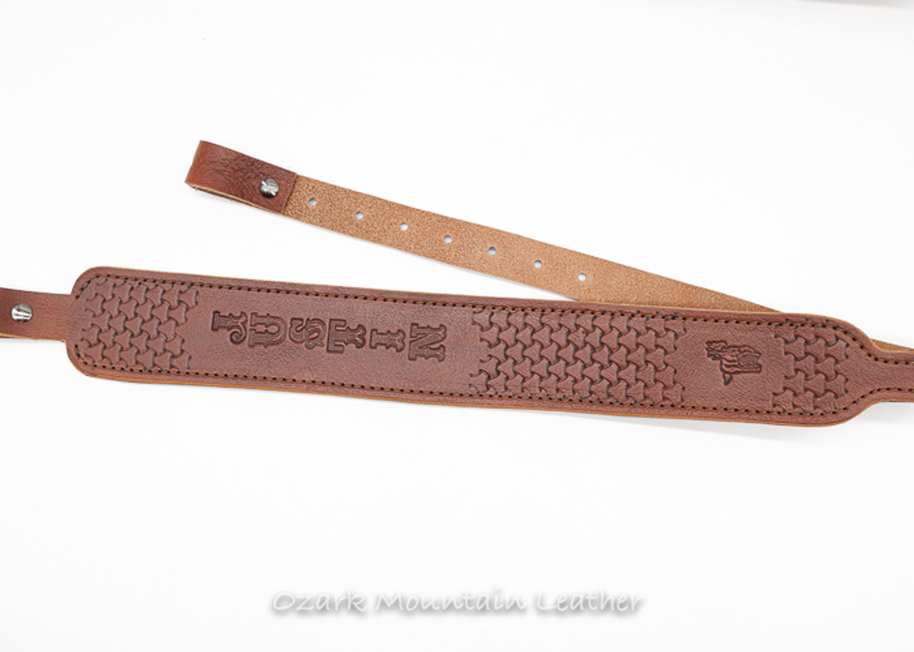 Custom leather rifle sling, slim style handmade in USA Ozark Mountain
