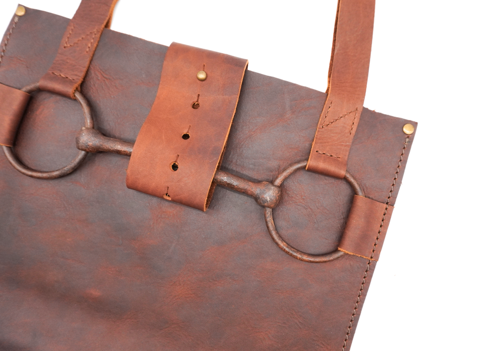 Bison Leather Horse Bit Tote Bag for everyday use - Ozark Mountain