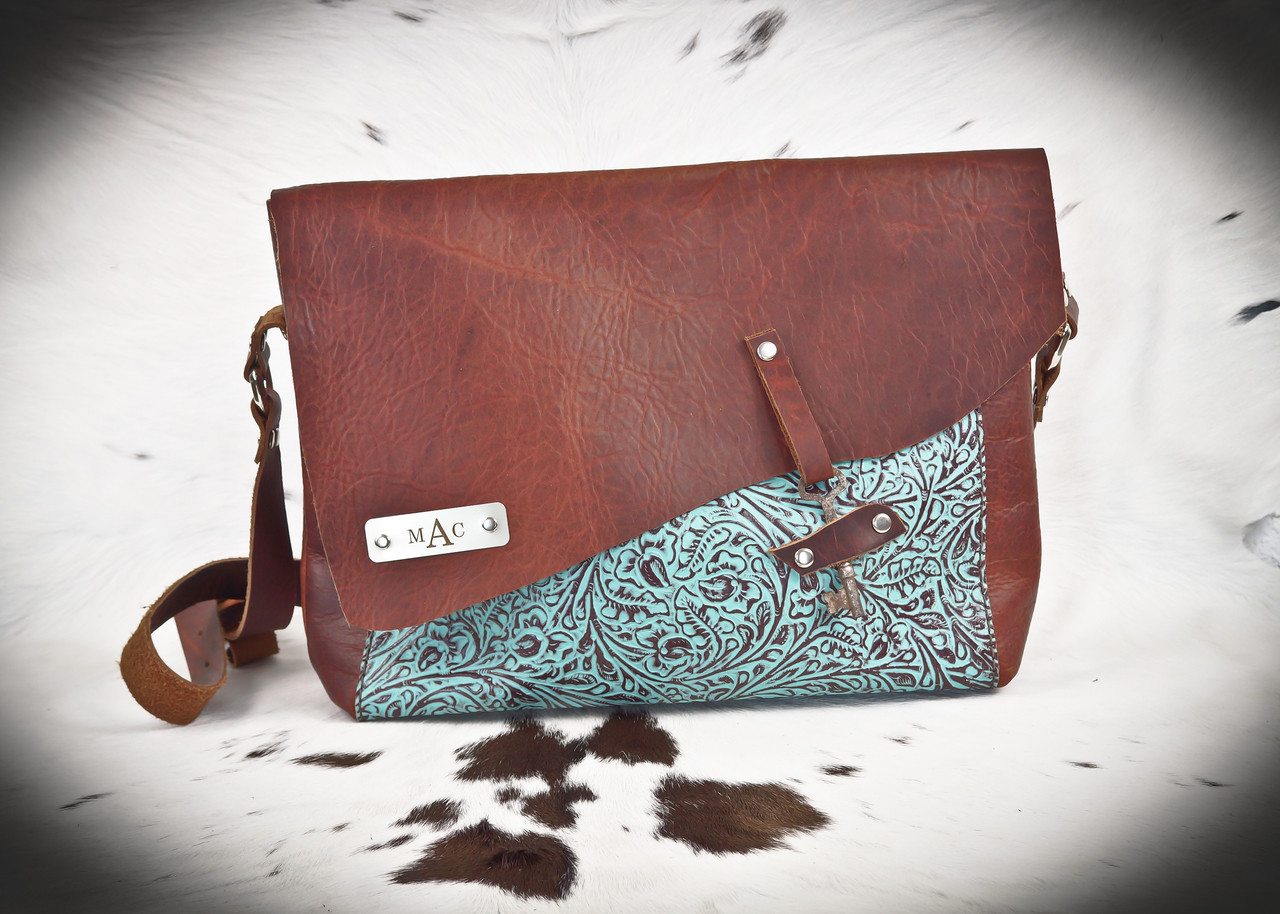 Bison Leather Turquoise Bag for everyday use - Ozark Mountain Leather