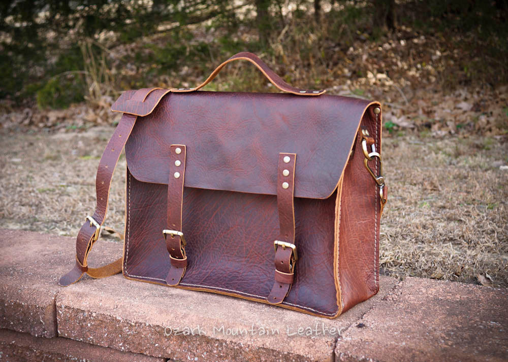 Bison Leather Messenger Bag for everyday or business use Ozark Mountain Leather
