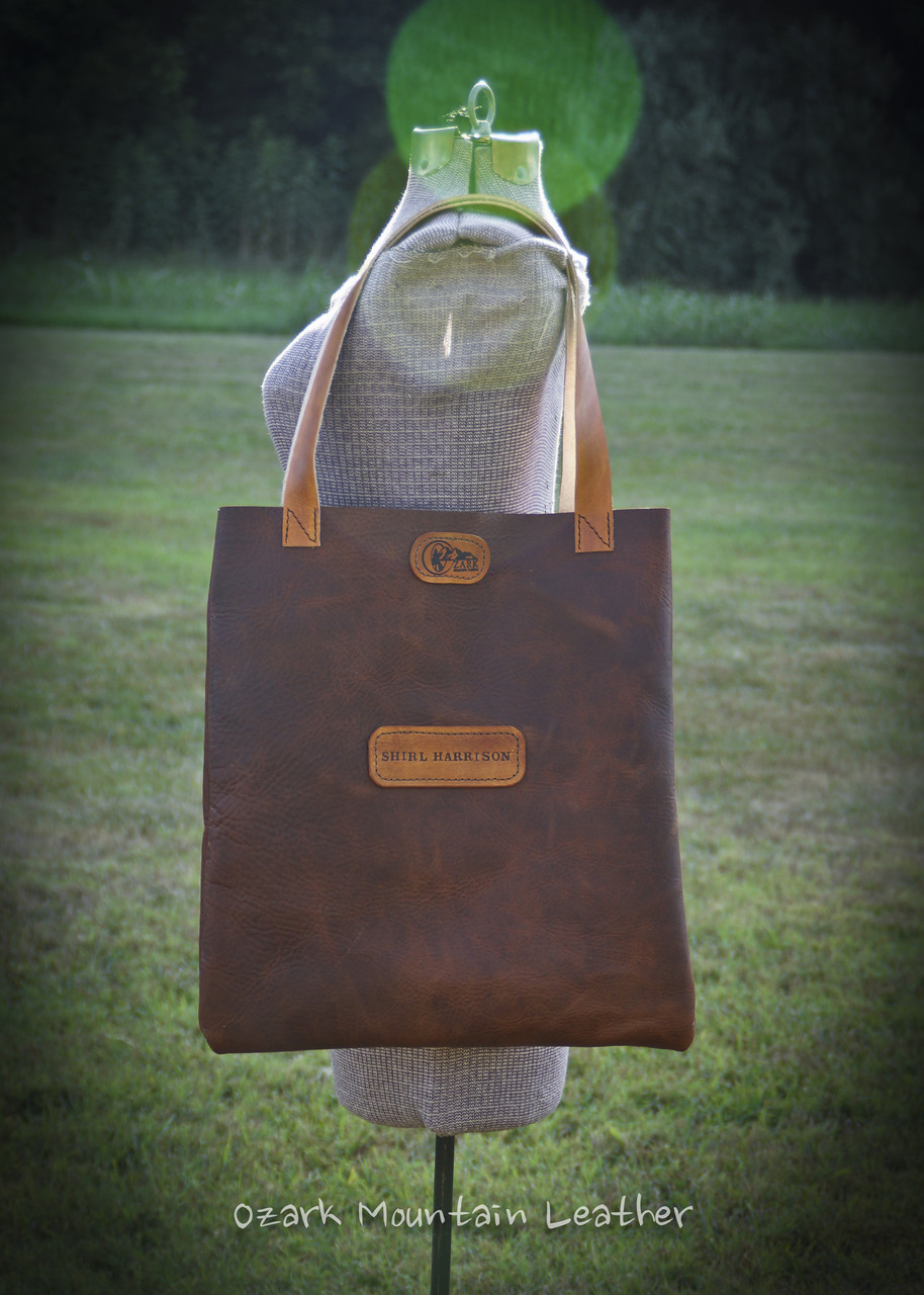 Personalized Bison & Vegetable Tanned Leather Tote Bag