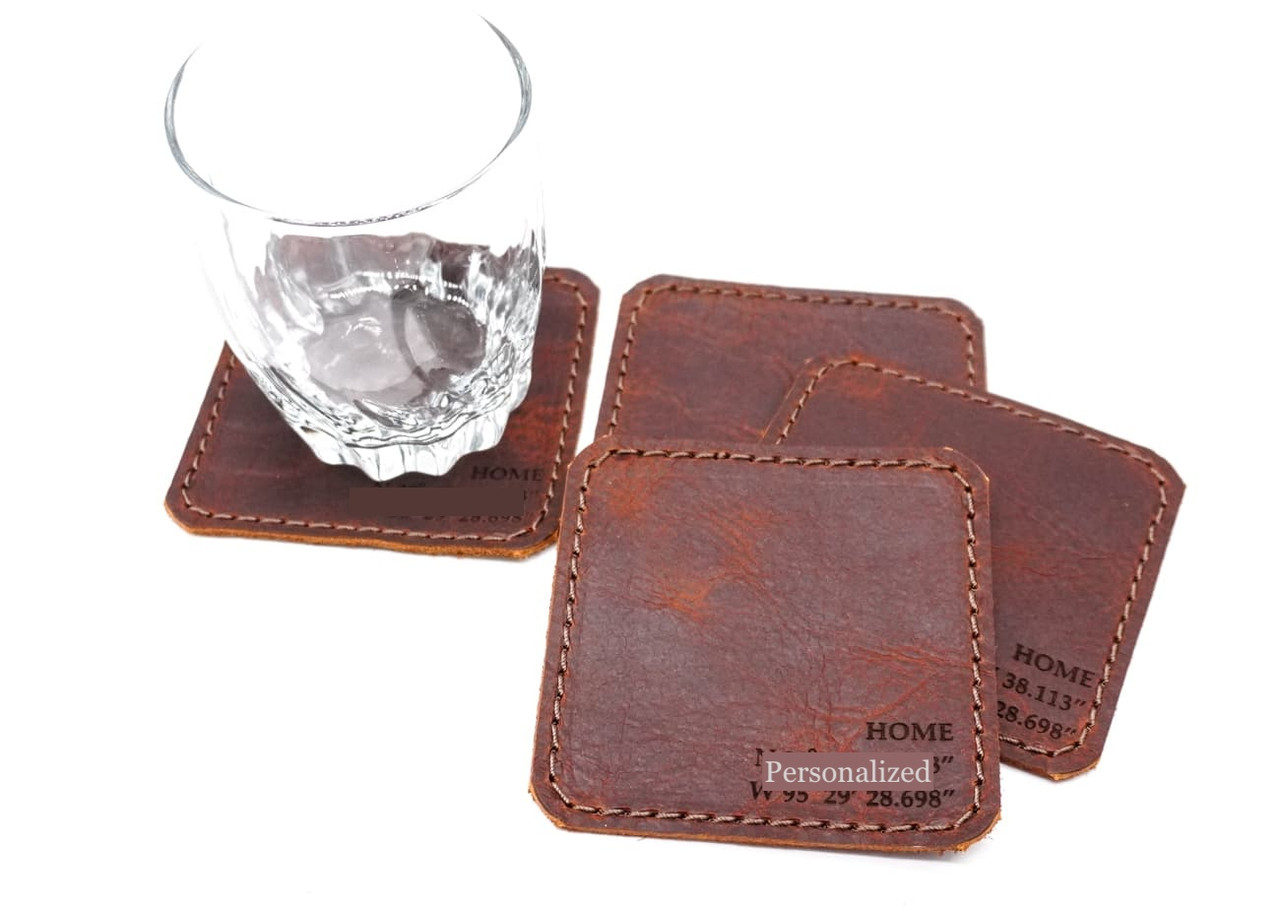 Custom Handmade Bison Leather Coasters. Made in the USA
