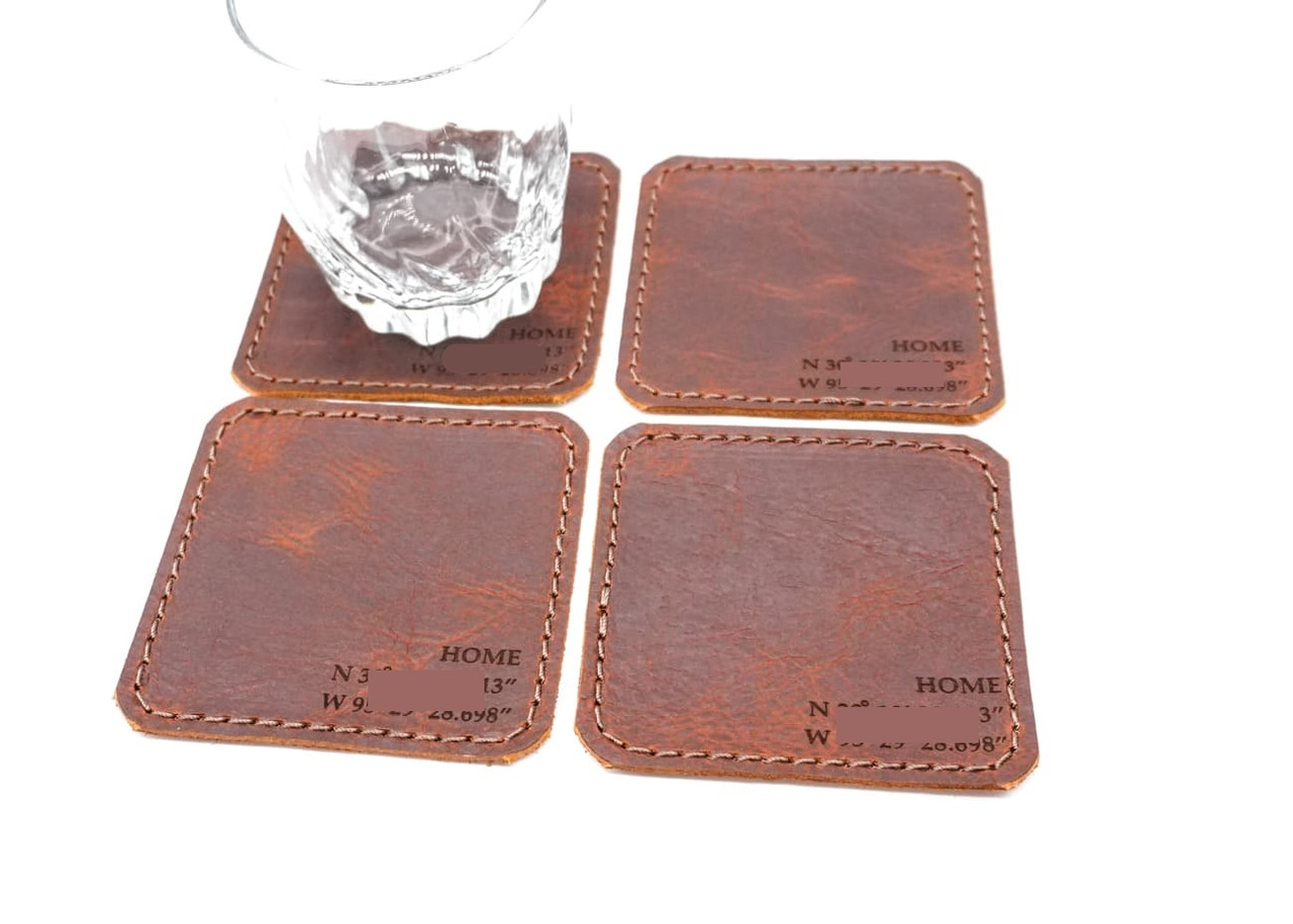 Custom Handmade Bison Leather Coasters. Made in the USA