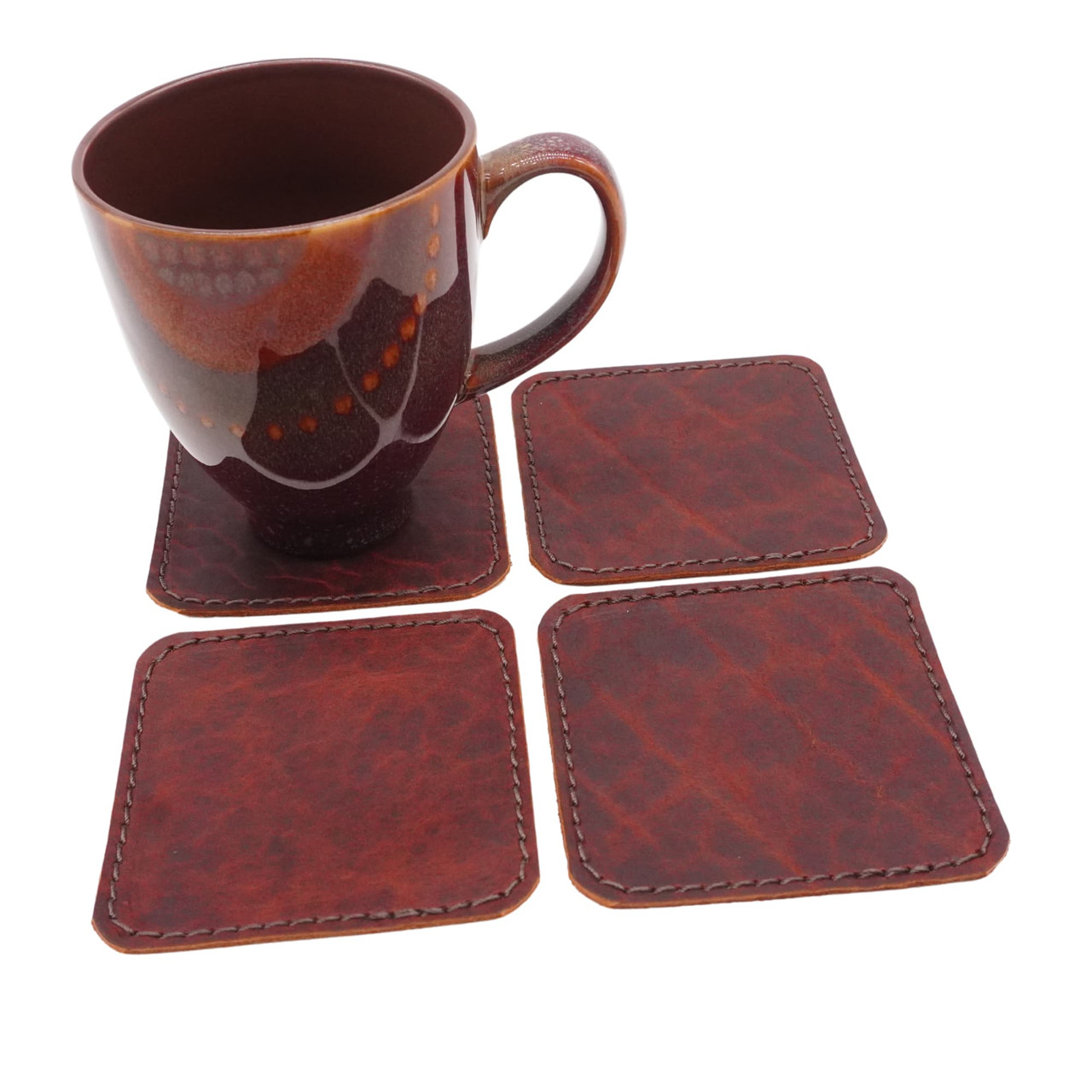 Custom Handmade Bison Leather Coasters. Made in the USA