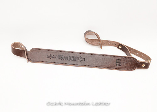 Leather rifle sling, brown leather hunting rifle sling for shotgun.  Shotgun sling for gun without swivels.