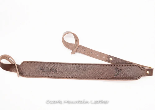 Leather sling for a shotgun, brown leather hunting rifle sling for shotgun.  Shotgun sling for gun without swivels.
