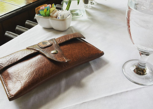 Bison leather card wallet and wrist clutch