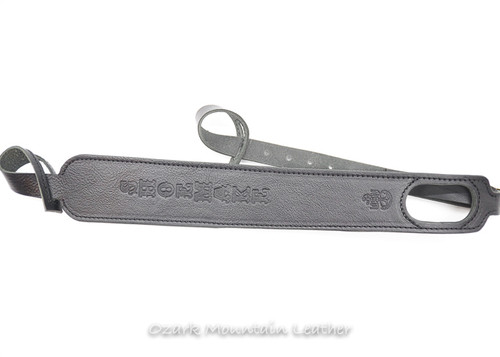 Custom leather shotgun sling with thumb-hole design Cobra style for a gun with no swivels or no drill sling.  Rifle sling for guns without swivels