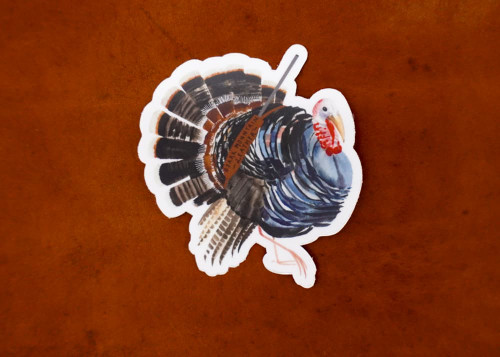Turkey hunting sticker with full strut tom and rifle sling by Ozark Mountain Leather, durable vinyl outdoor decal