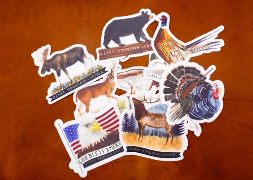 Black bear hunting sticker walking on log by Ozark Mountain Leather, durable vinyl wildlife outdoor decal