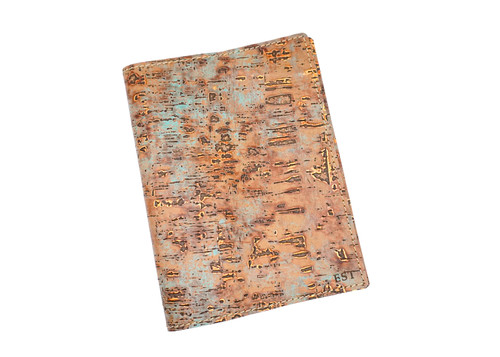 Custom Leather Bible cover or book cover. Personalized custom size. Leather embossed with birch pattern with turquoise and copper coloring. Laser engraved with name or initials