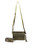Full grain leather conceal and carry crossbody bag with with camouflage crossbody strap holds small to medium firearm for your protection in olive green leather.