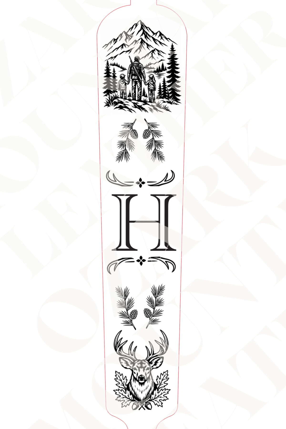 Approved custom laser engraving design with father, boy, girl, letter H and deer head