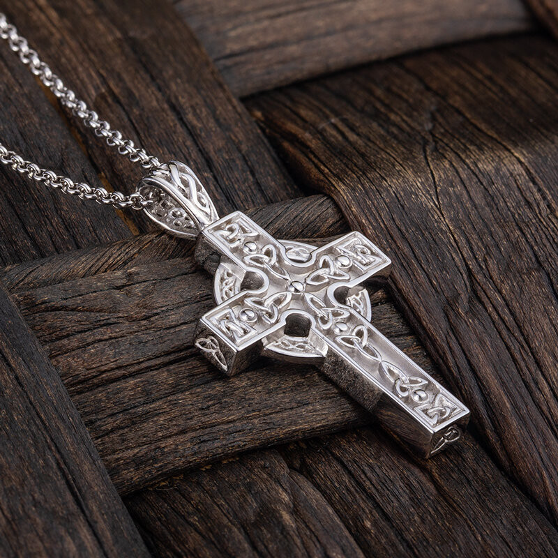Trinity Knot Celtic Cross Necklace Made of Sterling Silver