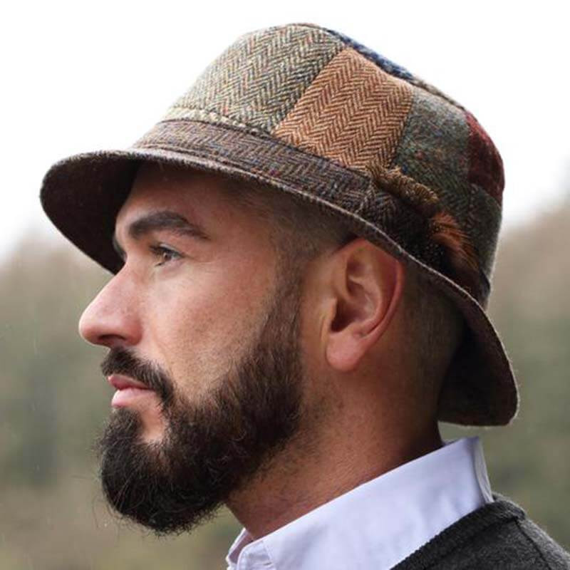 Irish Tweed Walking Hat with Patchwork Pattern Made in Ireland