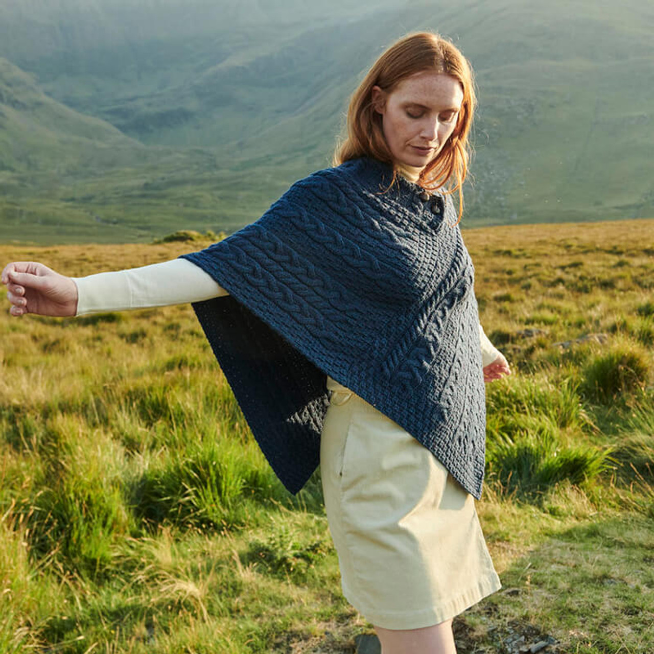 Cable Aran Poncho With Button Detail | ExclusivelyIrish.com