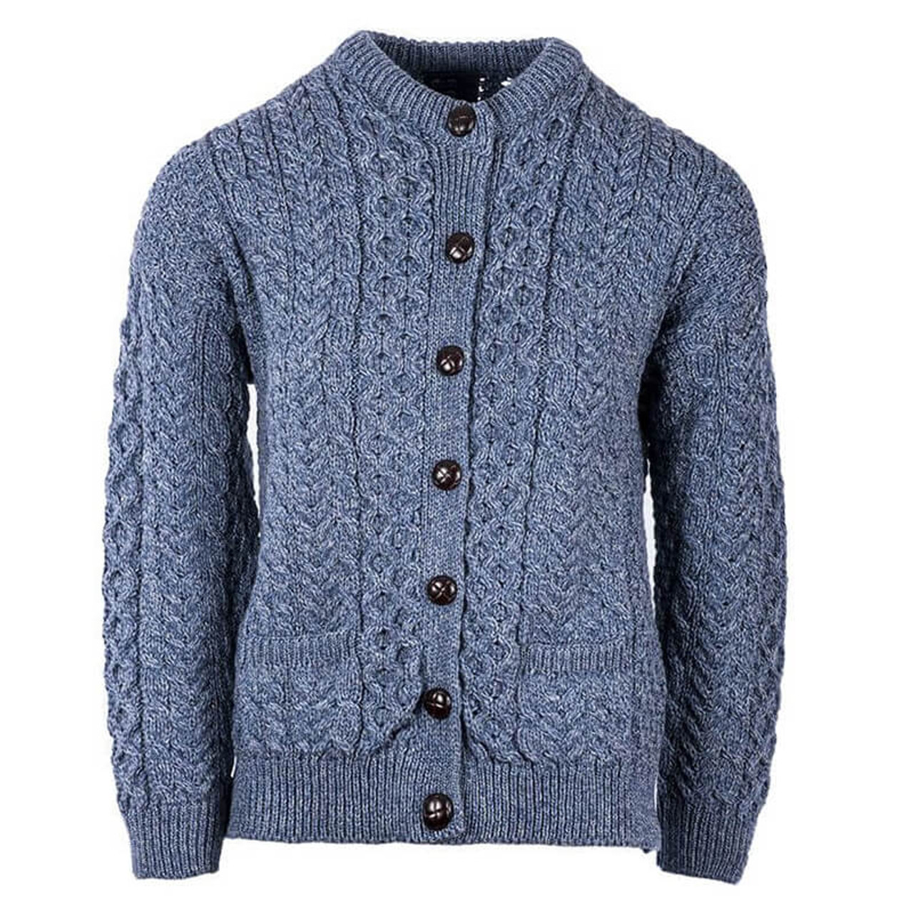 Aran Wool Men's Merino Buttoned Cardigan Sweater Derby Blue (A758 Derb –  Rob McIntosh