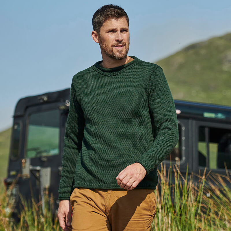 Ivory and Hunter Green Maine Roll Neck Sweater