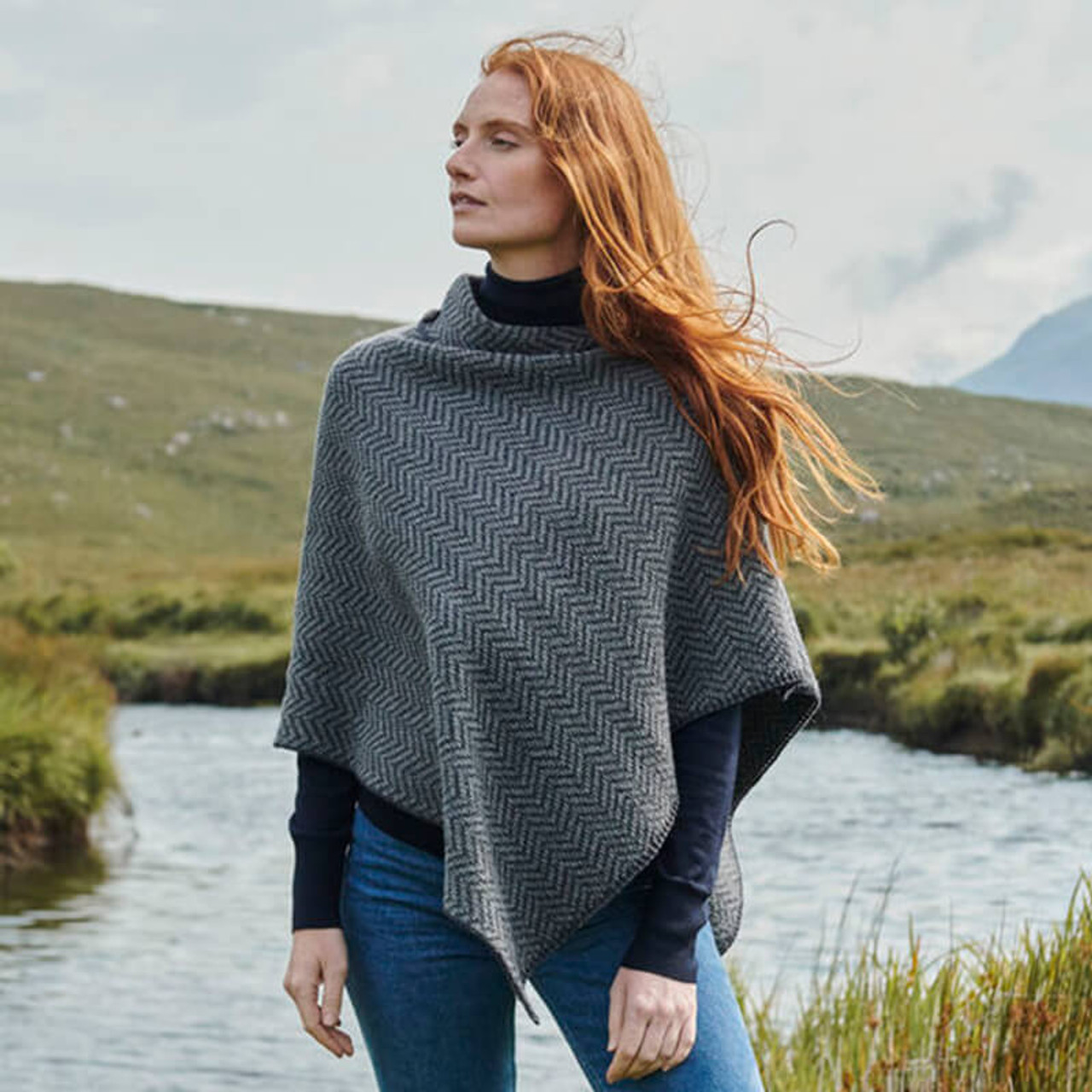 Herringbone Merino Wool Irish Poncho | ExclusivelyIrish.com