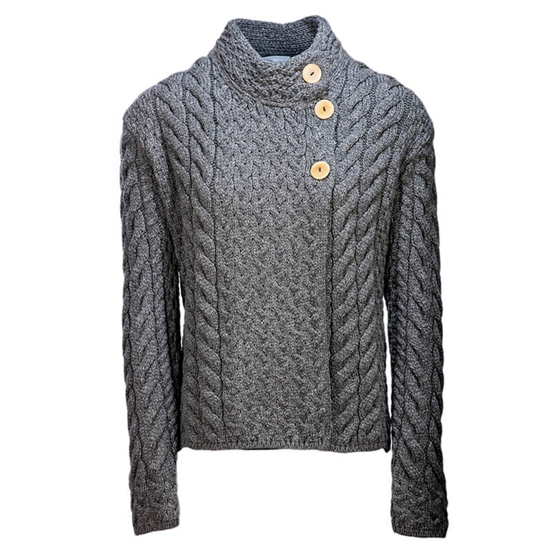 Asymmetrical Irish Multi Cable Wool Cardigan | ExclusivelyIrish.com