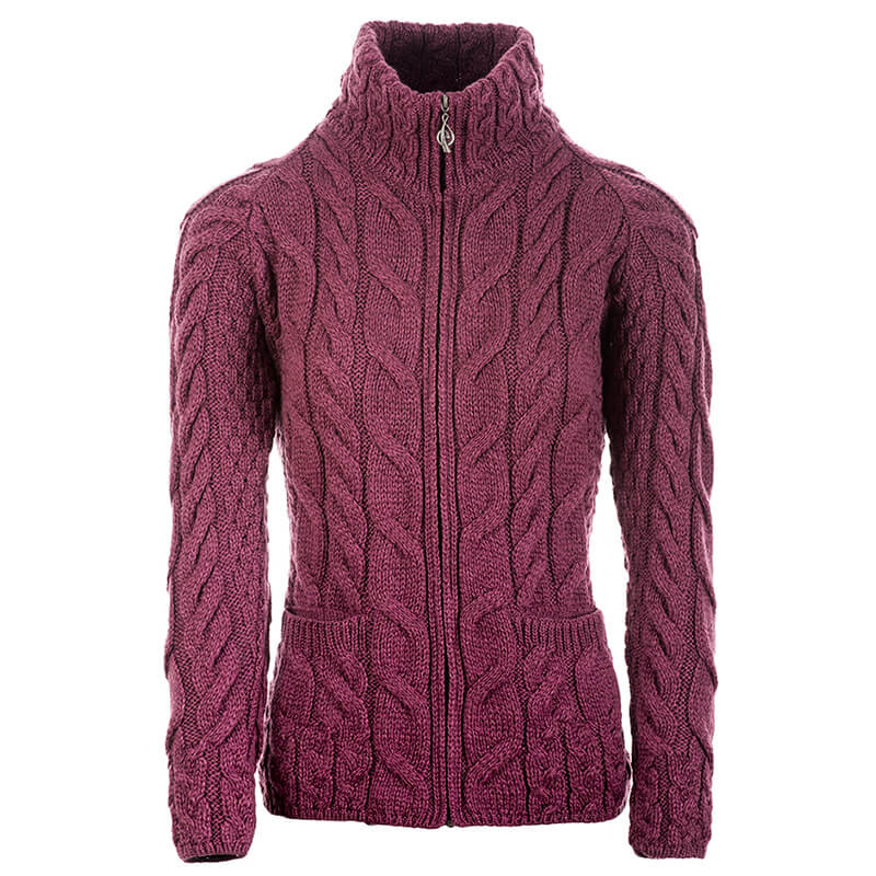 Irish Shaped Zipper Wool Cardigan with Mock Turtleneck