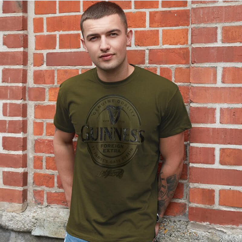 Khaki Guinness Foreign Extra Stout T-Shirt | ExclusivelyIrish.com
