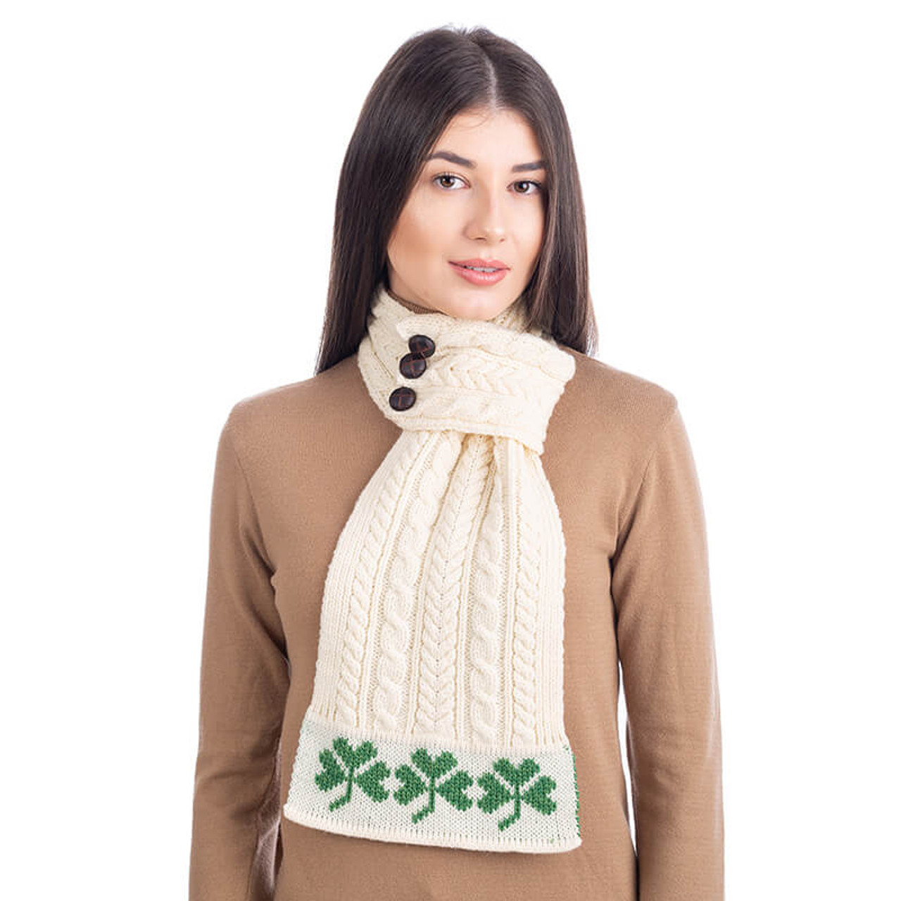 Aran Loop Scarf featuring Shamrock Pattern