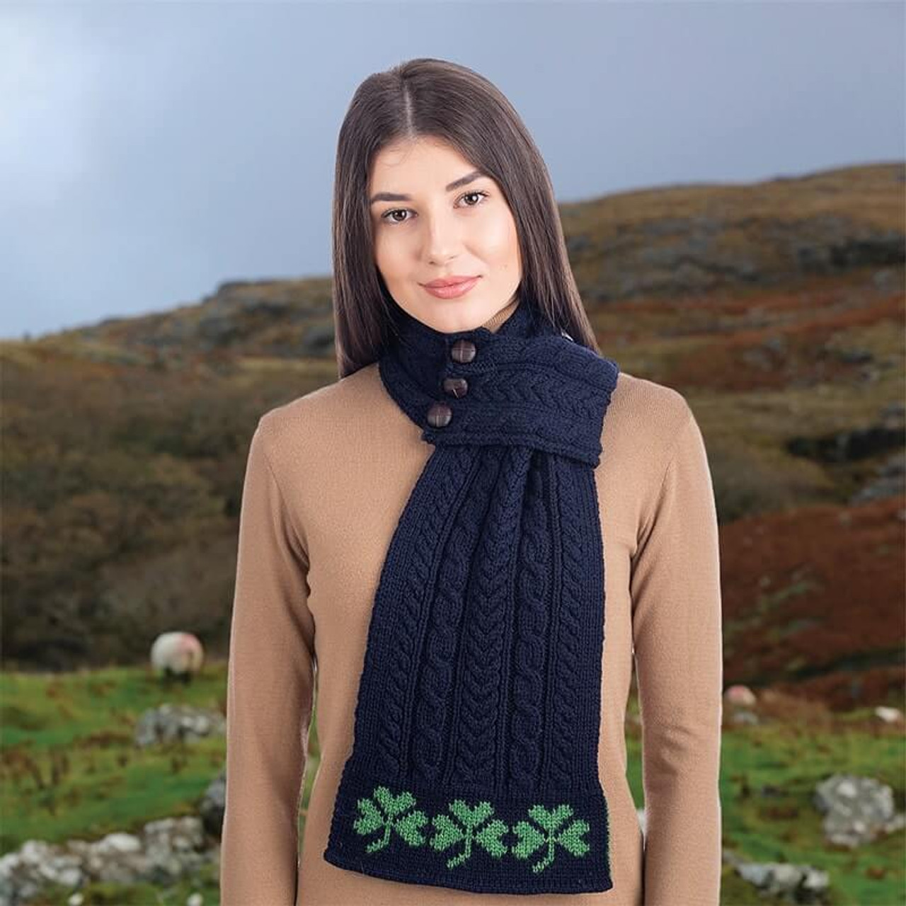 Aran Loop Scarf featuring Shamrock Pattern