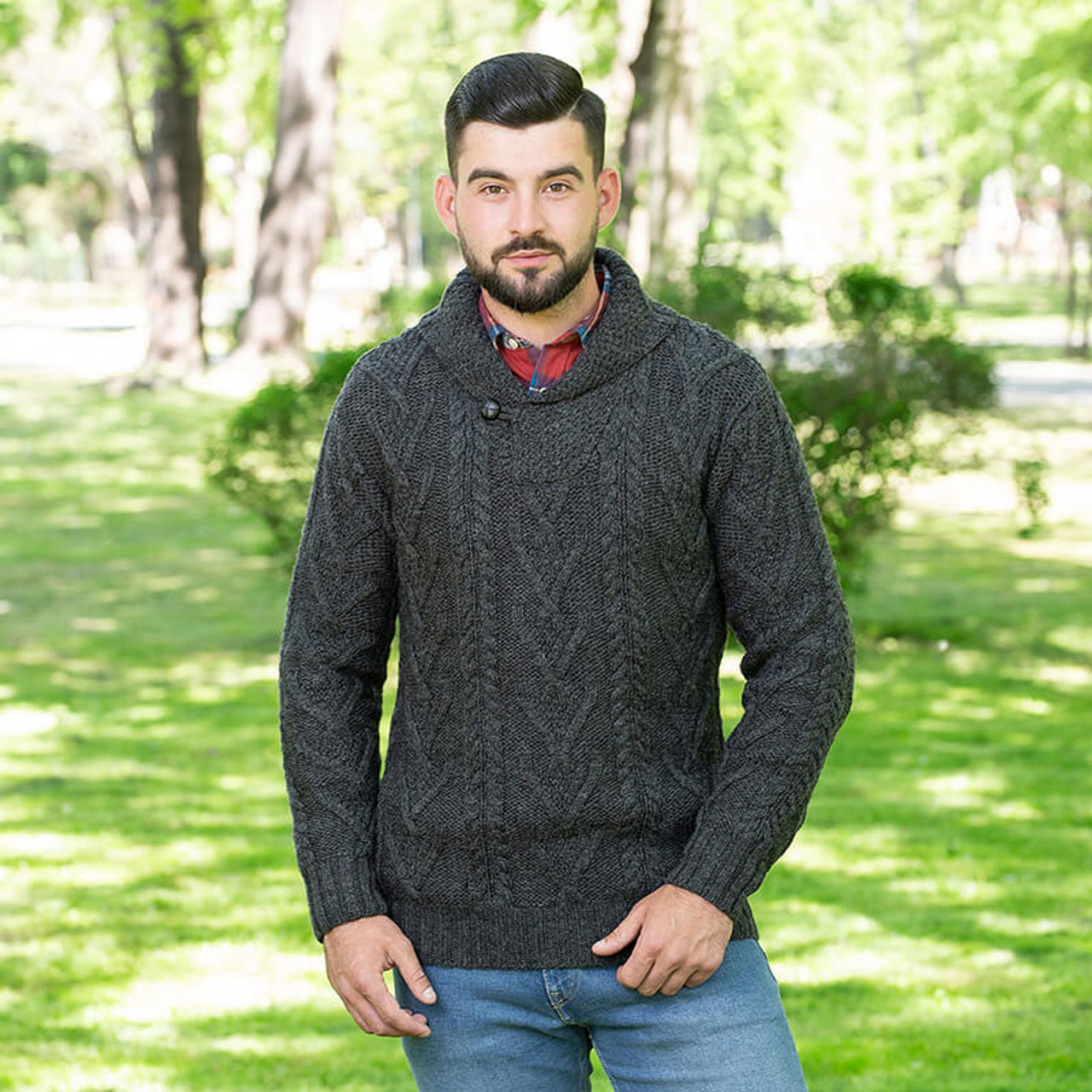 Men\'s Shawl Collar Single Button Sweater