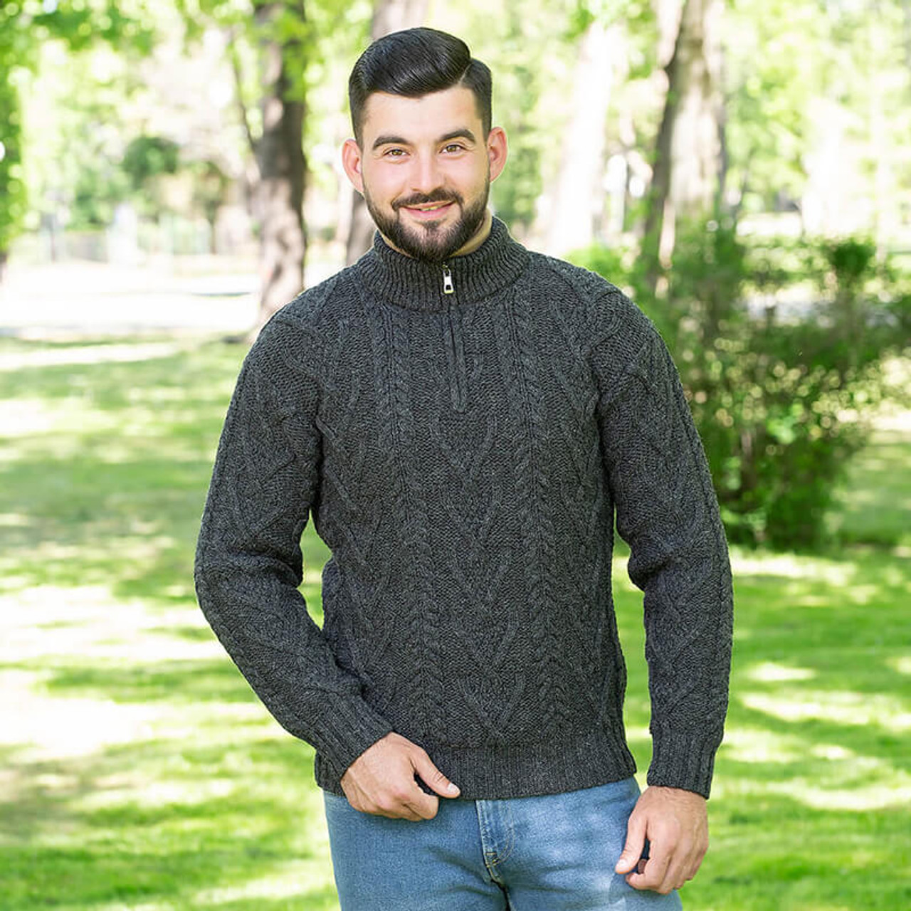 Mens Zip Neck Fisherman Sweater