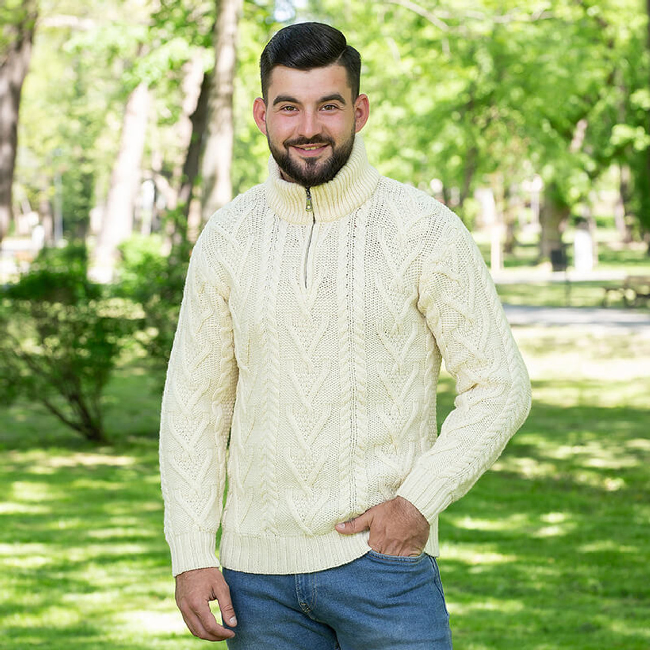 Mens Zip Neck Fisherman Sweater