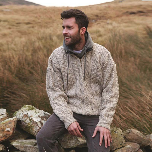 SA247 Men’s Worsted Wool Sweater with Zip Collar ShopAran.com