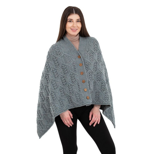 ML184 110 Women’s Irish Poncho with Buttons ShopAran.Com