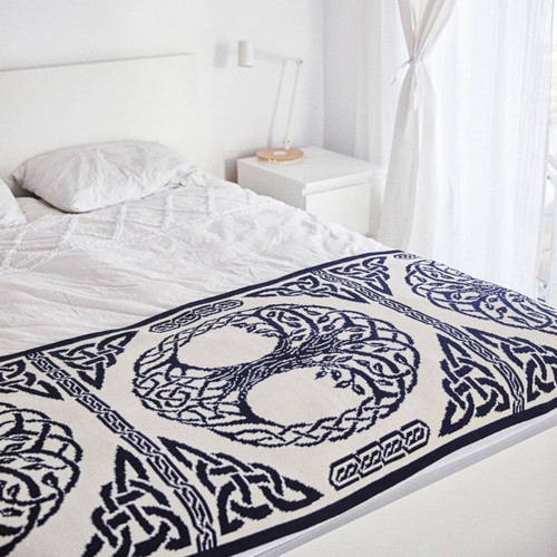 AWT317 304 NAVY BLUE Colour Celtic Knot Bed Runner with Tree of Life Design ShopAran.com