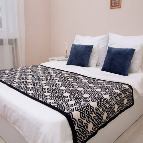 SHOP NOW AWT315 304 NAVY BLUE Colour Aran Knit Bed Runner With Celtic Knot Design ON ShopAran.com