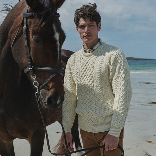 A825 001 NATURAL WHITE Colour Men’s Traditional Irish Aran Sweater ShopAran.com