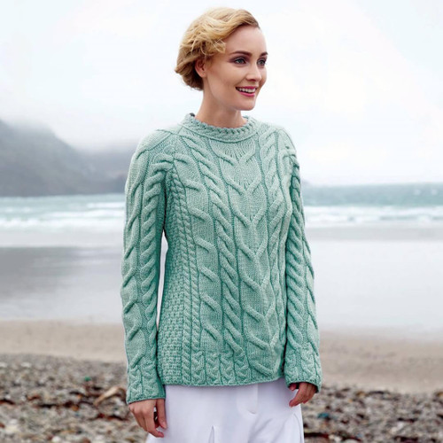 Shop Online SB951 373 SEAFOAM GREEN Colour Supersoft Raglan Aran Sweater on ShopAran.com