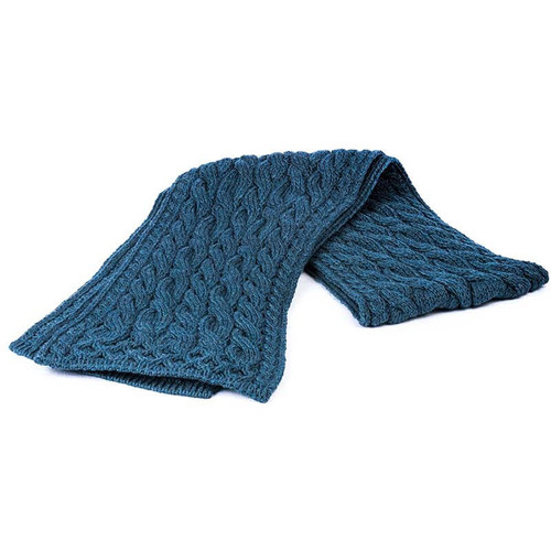 B799 443 TEAL BLUE Colour Authentic Irish Aran Scarf with Cable Honeycomb Stitches ShopAran.com