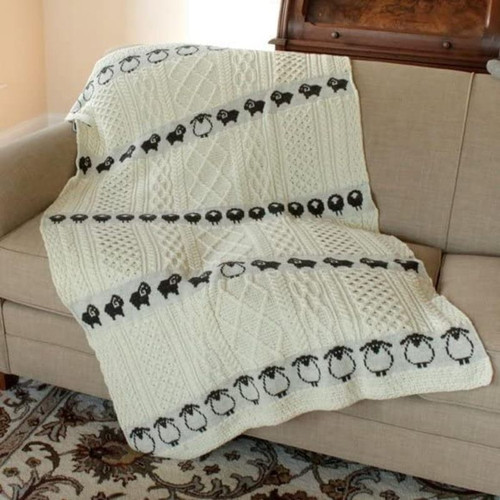 B288991 ONE Colour Merino Wool Throw with Sheep ShopAran.com