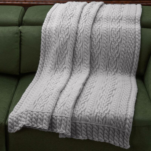 AWT314 303 GREY Colour Heavyweight Aran Bed Runner In Cable Knit ShopAran.com