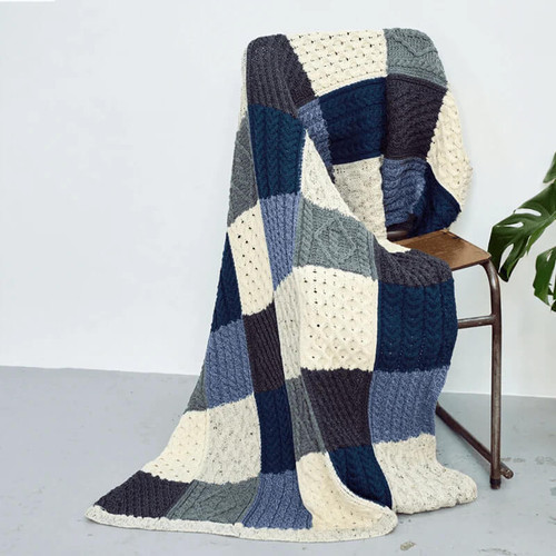 B307854 ONE  Colour Merino Wool Aran Throw In Atlantic Knit ShopAran.com