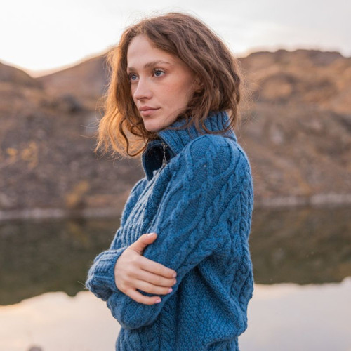 ML160 107 Authentic Aran Zip Sweater for Women Lifestyle ShopAran.Com