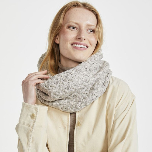 B859 371 MISTY GREY Colour Aran Cable Knit Snood Scarf ShopAran.com