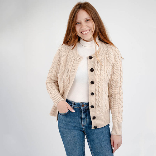 ML152 109 PARSNIP Colour Women Aran Lumber Cardigan Merino Wool ShopAran.com