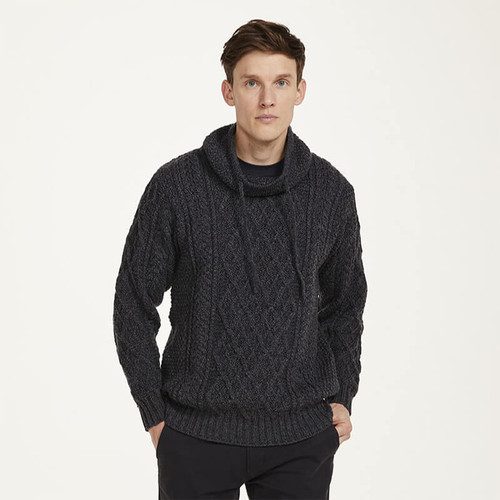 B558070 CHARCOAL Colour  Men’s Irish Sweater with Drawcords ShopAran.com
