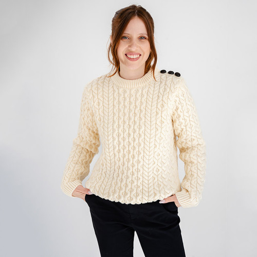 ML157 100 Irish Wool Aran Sweater with Button Details ShopAran.Com
