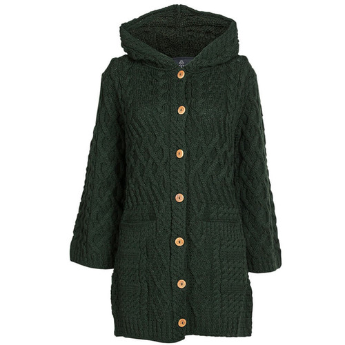 B556 193 ARMY GREEN Colour Ladies Merino Wool Cardigan with Cables and Diamonds ShopAran.com