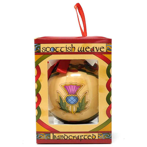 Handcrafted Decoupage Scottish Thistle Christmas Bauble Scottishwebstore.com