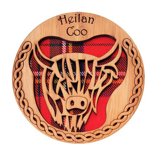 Heilan Coo Scottish Coaster in Red Tartan On Scottishwebstore.com