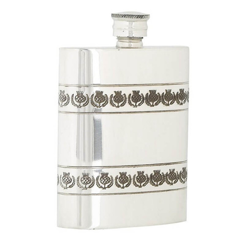 Handmade Pewter Hip Flask with Thistle Design Band 4oz Shop On Scottishwebstore.com